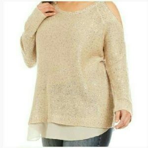 Jessica Simpson Juniors Ruffled Cold-Shoulder Sweater